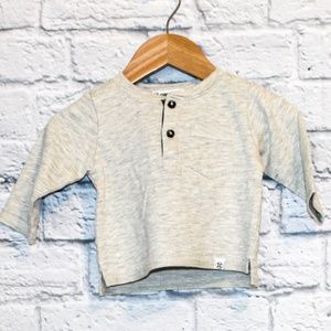 New! 3-6M Grey Long Sleeve Pocket Shirt